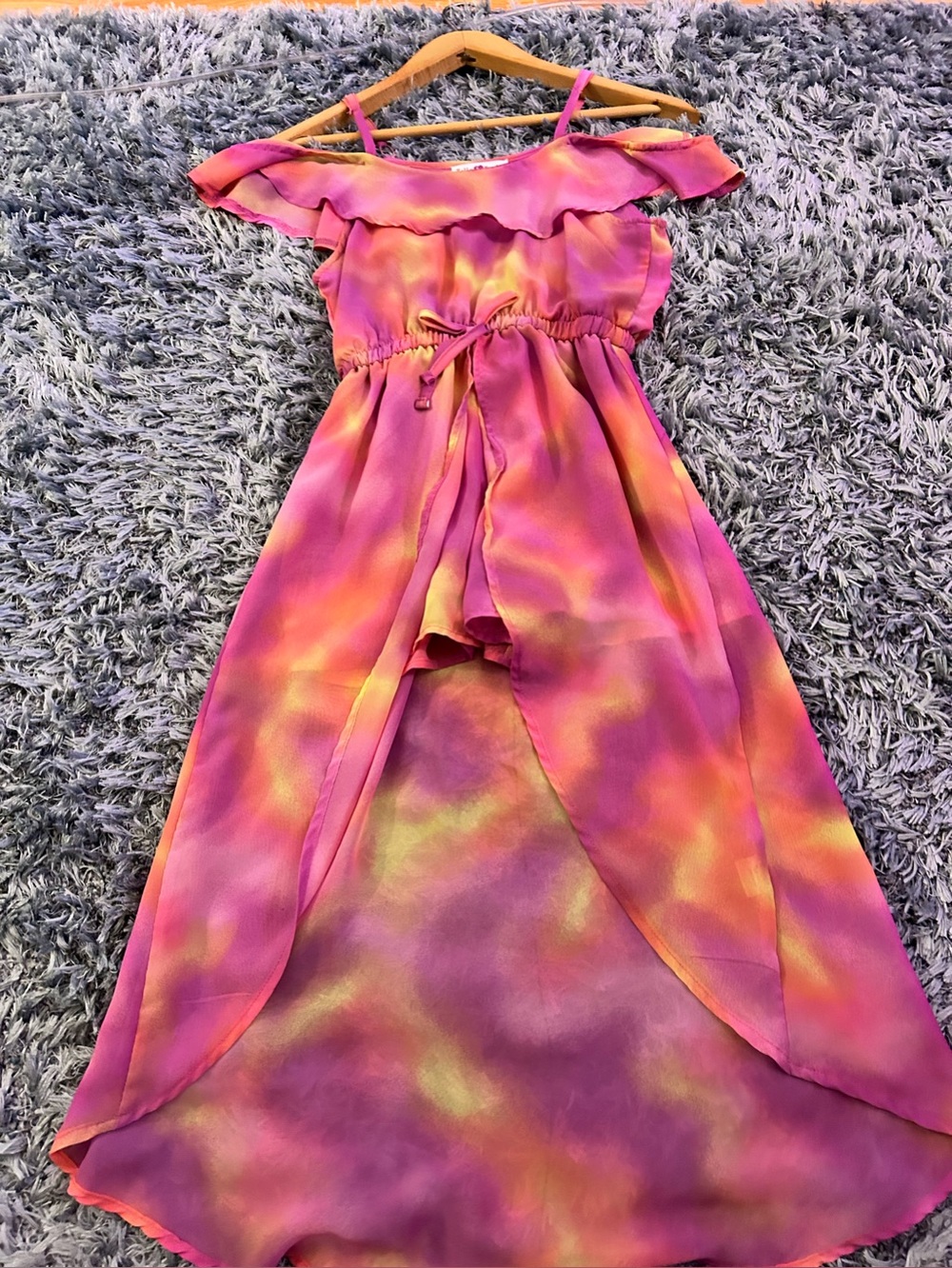 Bella & Birdie Girls Pink Tie-Dye Off-Shoulder High-Low skort Dress